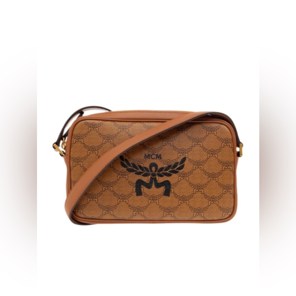 MCM Tan and Black Logo Shoulder Bag
